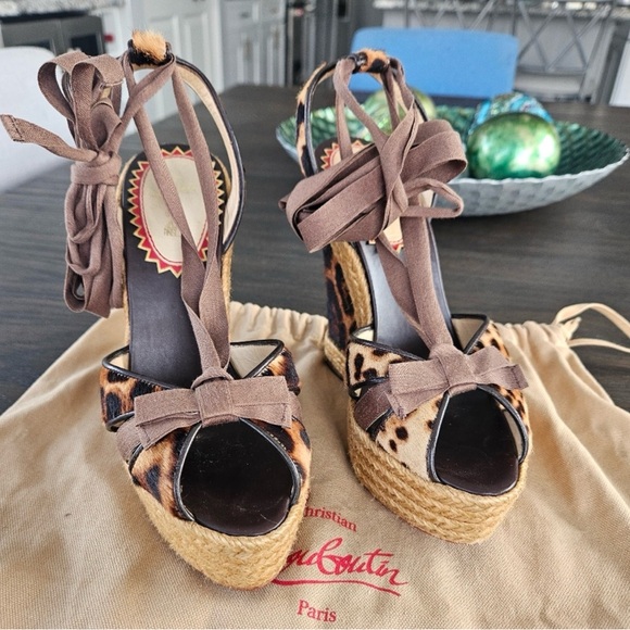 ✨💎Christian Louboutin💎✨ Animal Print Isabelle Espadrille Wedge Sandals EU37 - Picture 4 of 7